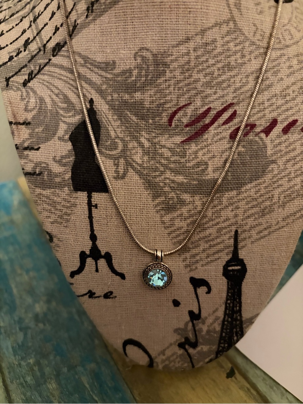 Napier Silver-Tone Necklace with Aqua Blue Crystal Pendant W/Earrings